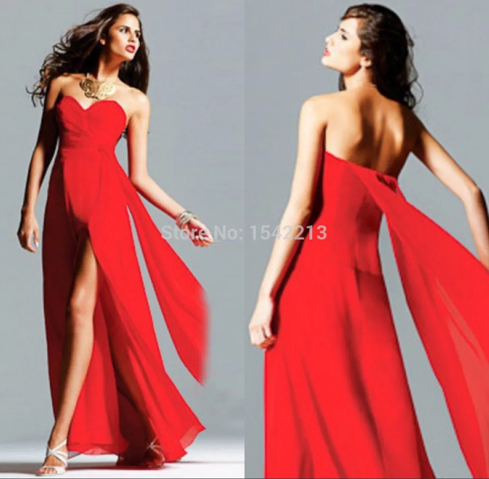 Simple Sweetheart Deisgner Dress Formal Red Long Evening Dresses Sexy High Silt Prom Gowns Speical Occasion 2015 | Свадьбы и