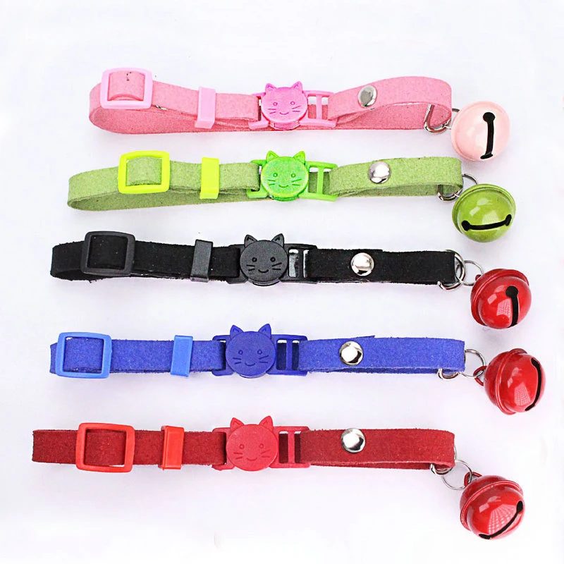 Safety Breakaway Flocking Cat Collar Kitten Release Buckle Solid Color With Bell Adjustable