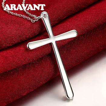 

925 Silver Cross Pendant Necklace Chain For Women Men Party Silver Necklaces Jewelry