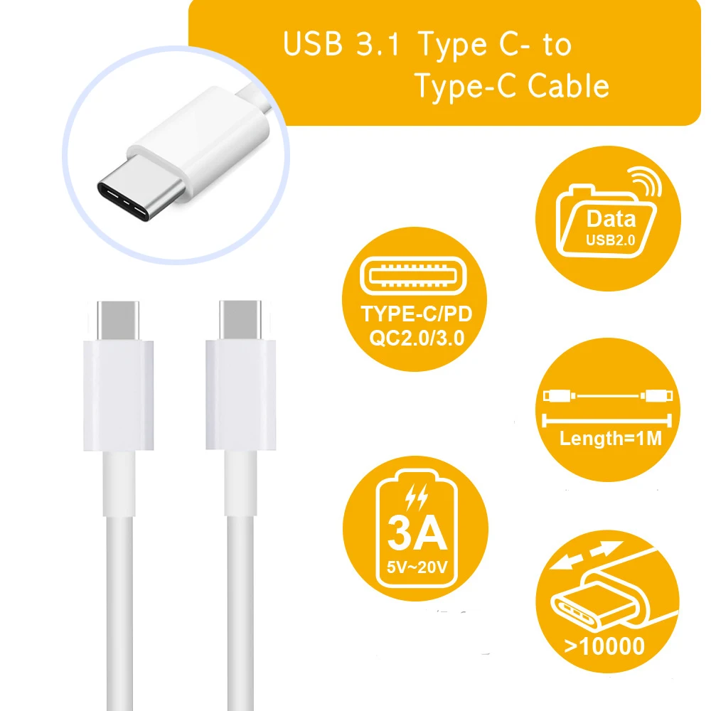 

USB Type C to USB C Cable USB 3.1 Type C To Type-C Fast Charging Data Sync Mobile Phone Cable For Macbook Samsung Xiaomi Huawei