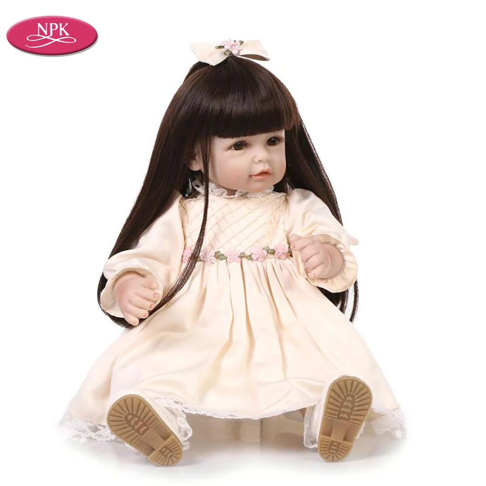 

NPK 20" Soft Silicone Reborn Baby Doll Girl Play House Toys 50CM Real Touch Cloth Body Lifelike Long Straight Hair Princess Gift