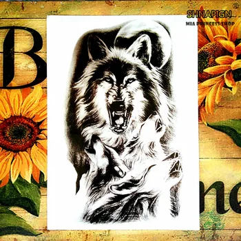 

SHNAPIGN Black wolves Temporary Tattoo Body Art Flash Tattoo Stickers 12*20cm Waterproof Henna Styling Home Decor Wall Sticker