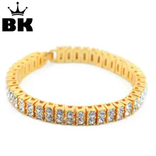 2 ряда Кристалл Iced Out Мужчины Леди Bling теннис прекрасный браслет в стиле хип-хоп " панк браслет