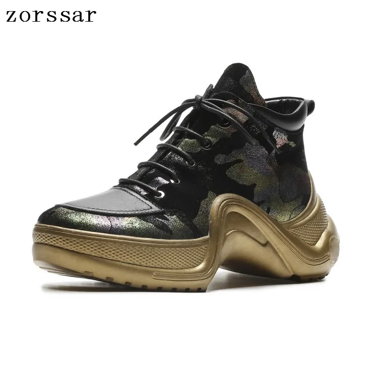 

{Zorssar} fashion sneakers women boots 2018 Autumn winter ladies shoes Real leather platform ankle boots casual women flat shoes