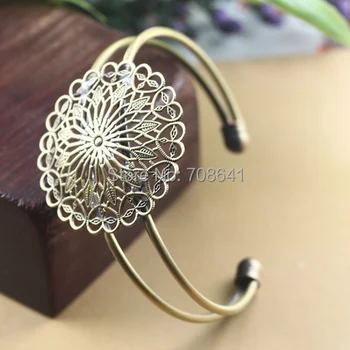 

35mm Blank Bangle Bases Circle Filigree Flower Caps Bracelet Cuff Bangle Settings Blank Glass Dome Charms Bronze tone Wholesale