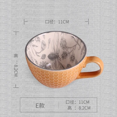 Тренд керамика ручная роспись ретро креативная кофейная чашка кофейная барная рельефная индивидуальная чашка для завтрака с молоком Изысканные Подарки - Цвет: E