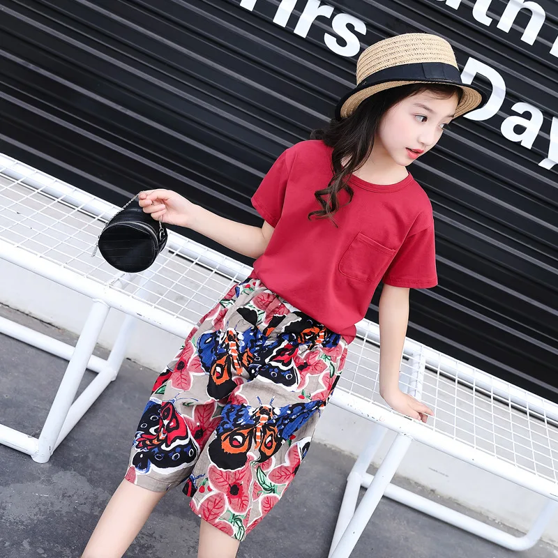 

2019 New Summer Baby Girl Casual Short Sleeve T-shirt Tops Butterfly Print Pattern Short Pants Outfits Set New