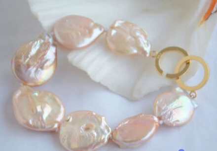 

xiuli 00568 8" 22mm PINK BAROQUE COIN KESHI REBORN PEARL BRACELET