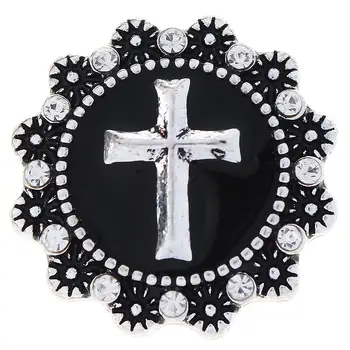 

JaynaLee 20mm Black Enamel and Cross Ginger Snap Charm Fit Snaps Interchangeable Jewelry for women men gifts GJS1037