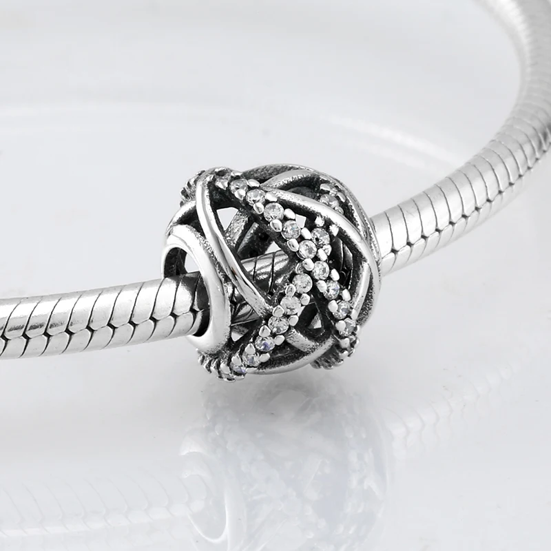 Полые 925 пробы серебряные пересекающиеся линии CZ бусины подходят к оригиналу Pandora браслет для изготовления ювелирных изделий