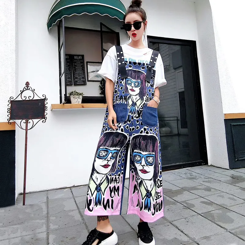 

TREND-Setter 2018 Autumn Casual Funny Girl Graffiti Jumpsuit Women Hip Hop Loose