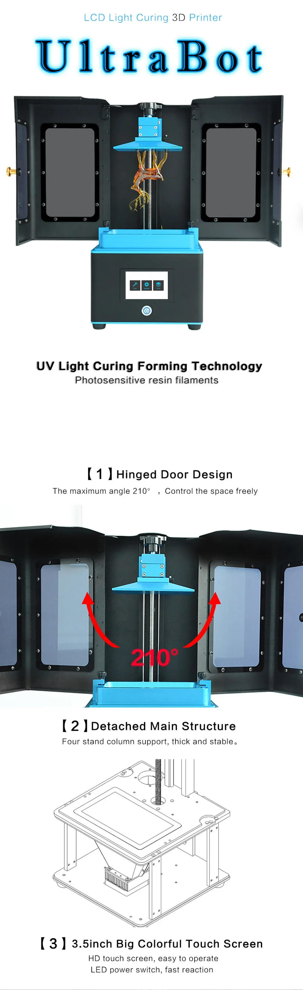 Ультработ lcd 3d принтер размера плюс UV Собранный 2K экран Off-Line Print Impresora 3d Drucker Impressora UV смола