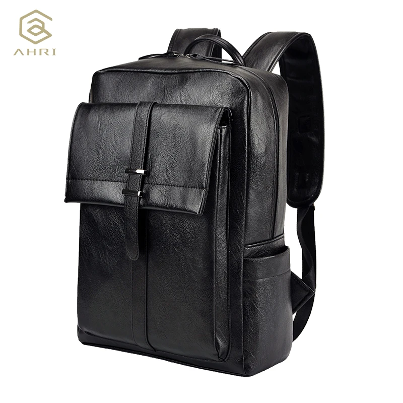 

AHRI NEW Fashion Boy Men Business Casual USB Preppy Backpack for School Soft Black PU Leather Male Shoulder Bags Men's Backpack