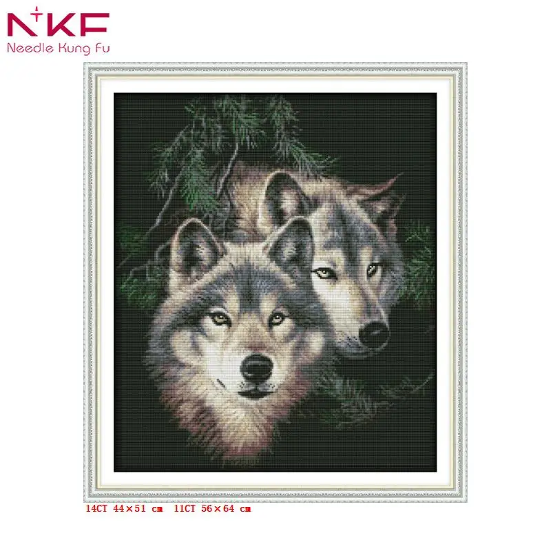 

Two wolves chinese counted printed pattern cross stitch kits animal dmc 14ct embroidery needlework sets New Year's decorations