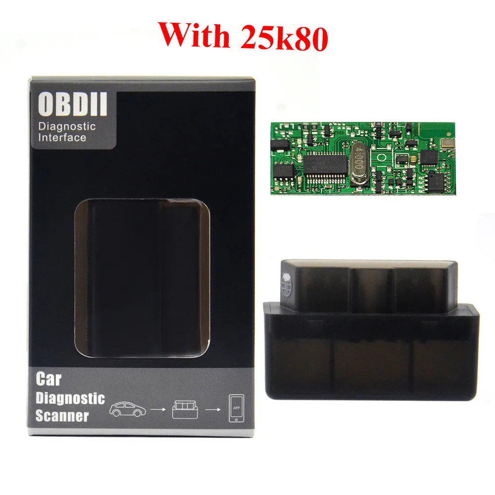 25K80 Мини elm327 Bluetooth OBD2 V1.5 Elm 327 V 1,5 OBD 2 Автомобильный диагностический инструмент сканер Elm-327 OBDII адаптер автоматический диагностический инструмент - Цвет: 25K80 Black