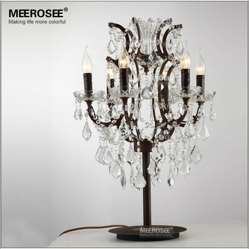 

Wrought Iron 6 Lights Crystal Table Lamps Antique Retro Crystal Table Light Lighting Living Room Bedroom Decorative Light TD001