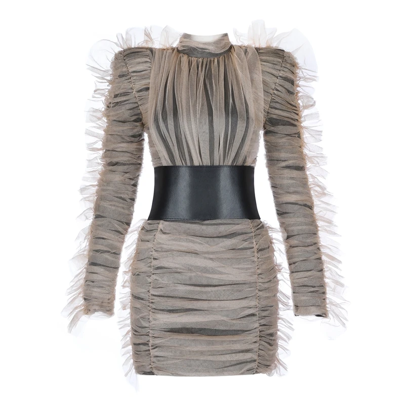  Bqueen Fashion Stand Neck  Long Butterfly Sleeve Winter Women Bandage Dress Sexy  Mini  Dress With Sashes 2018  Vestidos