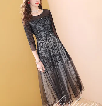 

Top Quality Brand Evening Lace Dress 2019 Spring Sumer Party Events Women Hand Made Beading Embroidery Vintage Long Dress Maxi