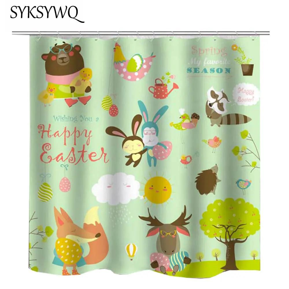 Easter Shower Curtain Rabbit Bear Chick Sun Cloud Bathroom Waterproof Hedgehog Goat Bath For The Animal | Дом и сад
