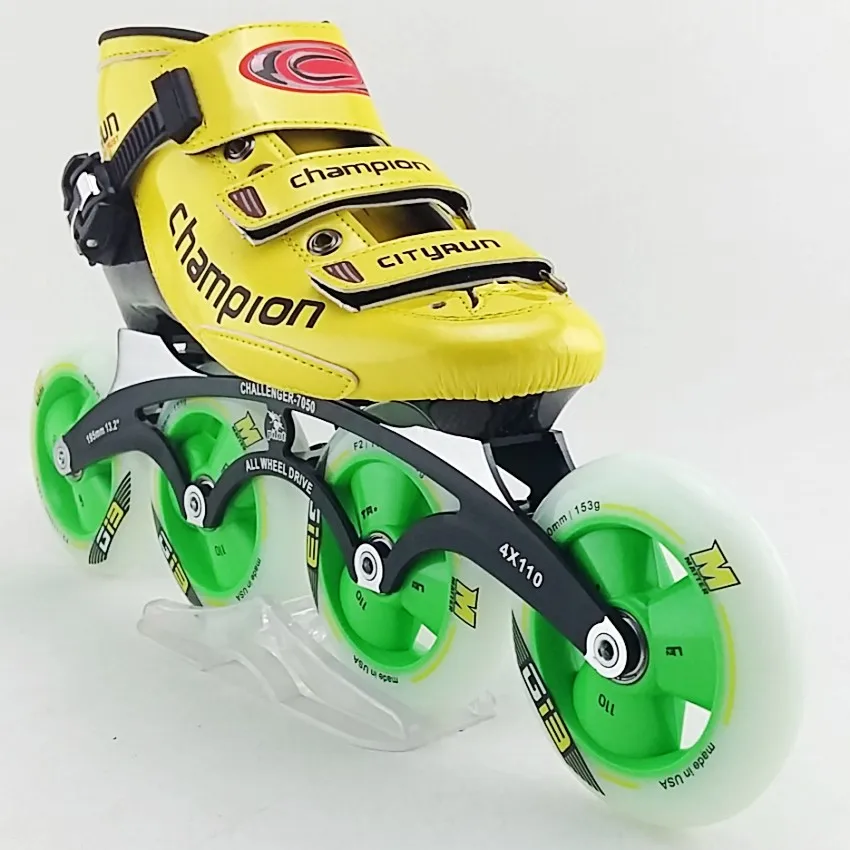 Чемпион города Профессиональный конькобежный спорт обувь для взрослых детей катанию обувь G13 конькобежный спорт поддержка роликовых коньков - Цвет: Зеленый