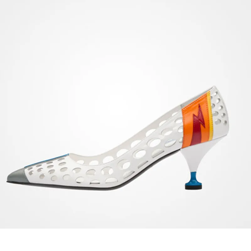 2017 New Spring Summer Pumps Shoes Woman Leather Hollow Kitten Heel