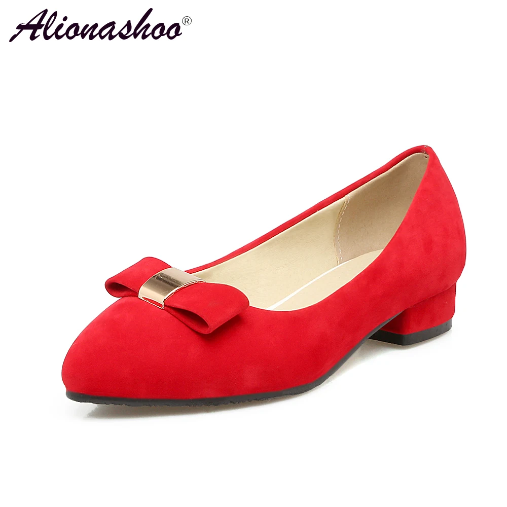 

Large Size 34-45 Spring/Autumn Concise Women Shoes Quality Breathable Shallow Flock Low Heel Round Toe Bowtie Shoes Women