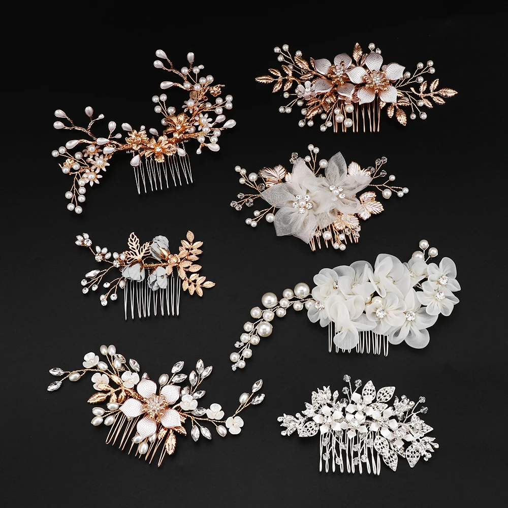 

Many Style Gold Color Crystal Simulated Pearl Hair Comb For Wedding Hair Accessories Handmade Bride Hair Jewelry Headpiece Tiara