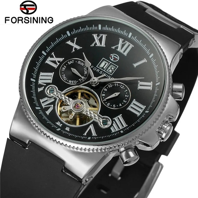 

Forsining Relogio Masculino Men Day Roman Number Flywheel Day Auto Mechanical Watch Wristwatch Gift Free Ship