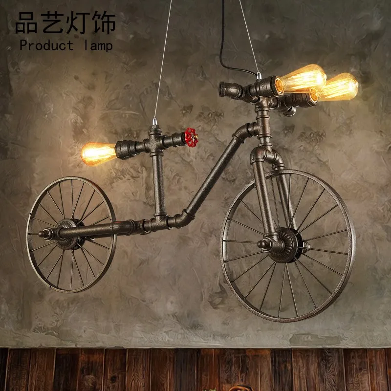 

iron art RETRO cafe, bedroom restaurant, bar industry, wind decoration, personality, bicycle, water pipe, chandelier.