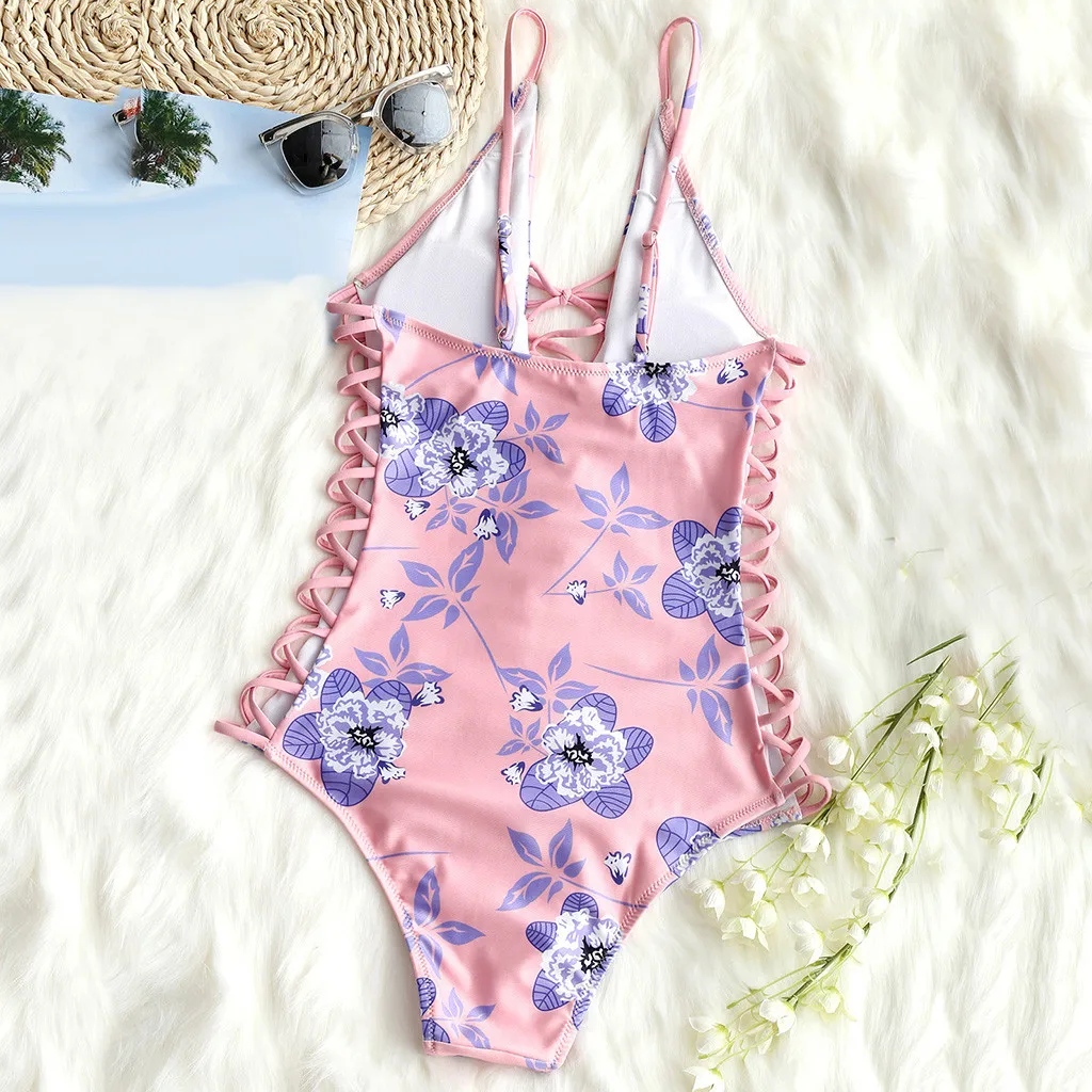 

Bikini 2019 Sexy Women's Bikini Cut Flowers One Piece Swimsuit Pushups Swimwear Beachwear Swimsuit Patchwork Beachwear