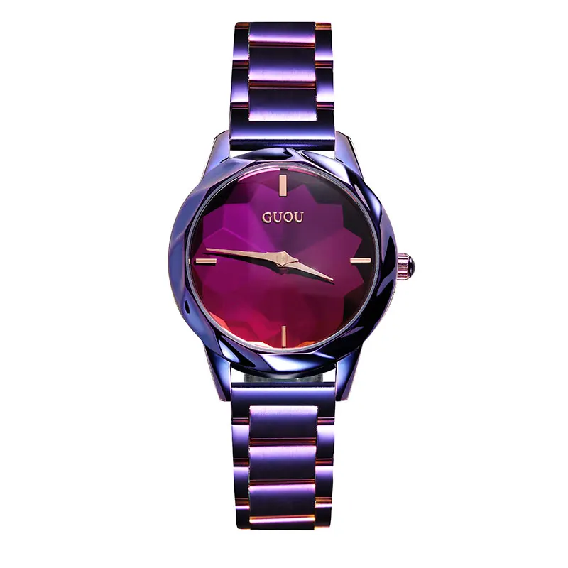 2019 Модные Роскошные Часы GUOU Reloj Mujer розовые и цвета фиолетовый $ Черный качественные женские кварцевые часы