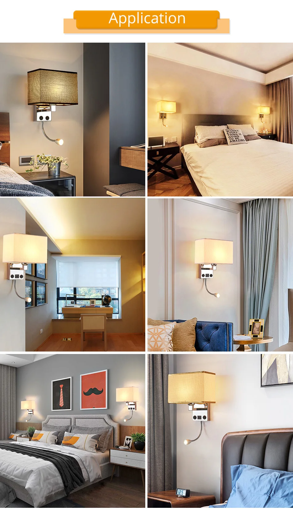 led wall lights Sconce in the bedroom interior Wall Sconces With Switch E27 Bulb USB Mordern Black Indoor Bedside Lamp Headboard (9)