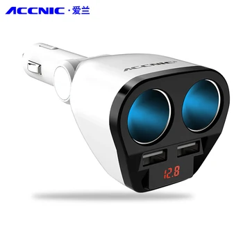 

ACCNIC 12V/24V 120W 2 ways auto socket car cigarette lighter adatper 5V 3.1A 2 usb port car charger with car voltage display