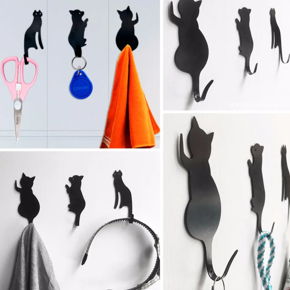 

3pcs Keys Hanger Cat Tail Shaped Kitchen Metal Hook key holder wall Door Hanger Decorative
