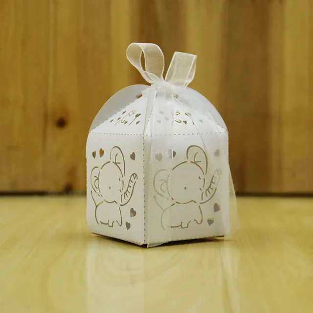 100pcs Baby Shower Elephant Laser Cut Hollow Carriage Favors Box