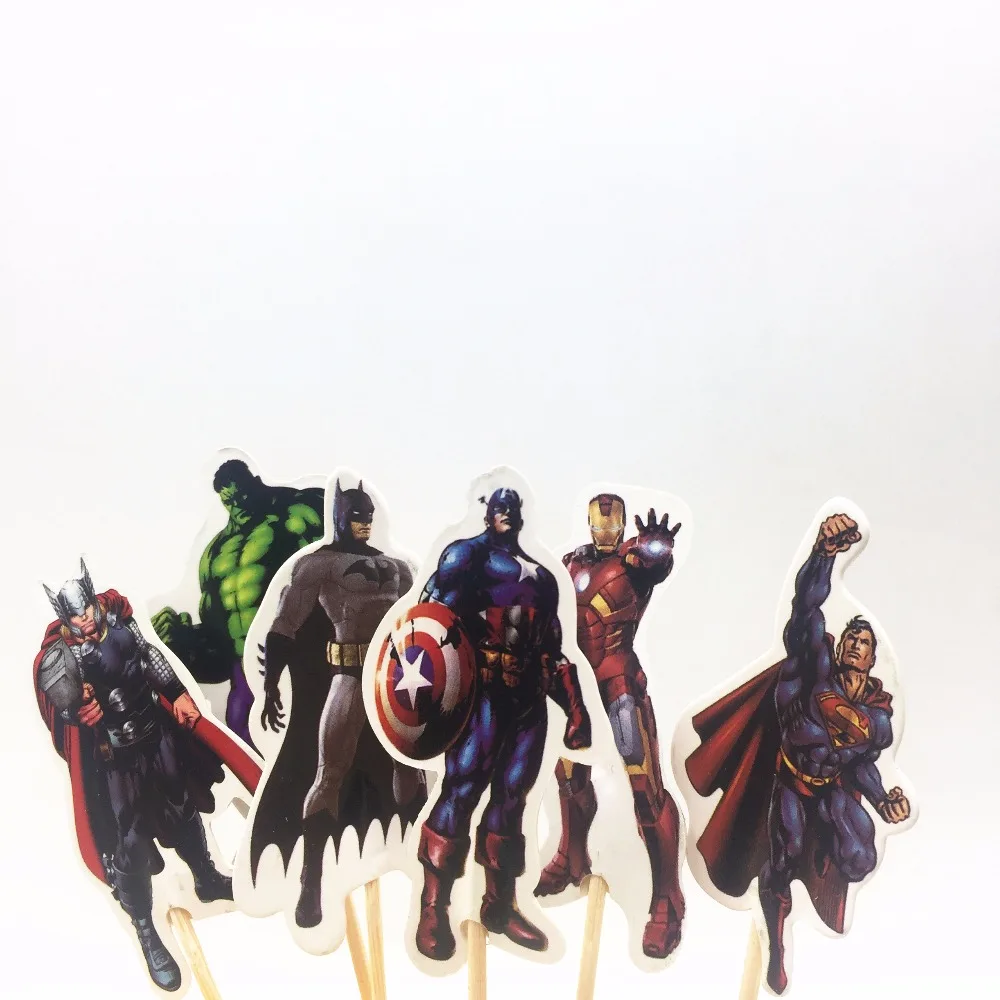 

24pcs Super hero Spiderman cupcake topper picks boy children party decoration Kid's birthday party Avengers decoration supplies