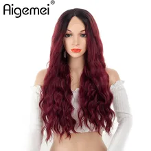 Aigemei T Часть Кружева передние парики термостойкие волосы длинные вьющиеся синтетические парики для женщин 150% плотность 20 дюймов