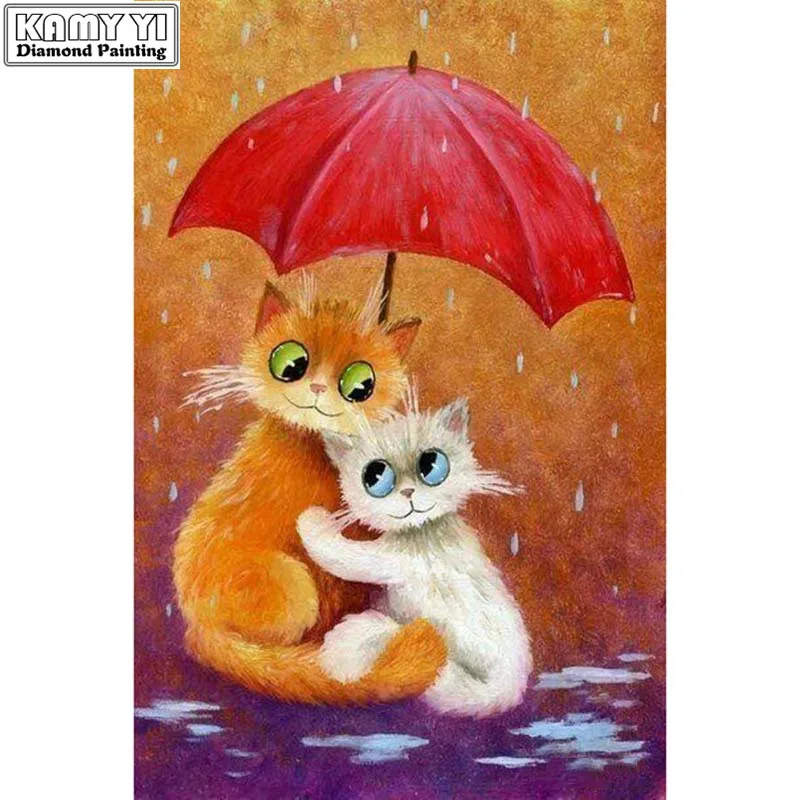 

5D DIY Full Square Diamond Painting Cross Stitch "Umbrella kitten" 3D Diamond Embroidery Rhinestone Mosaic Home Decor Gift