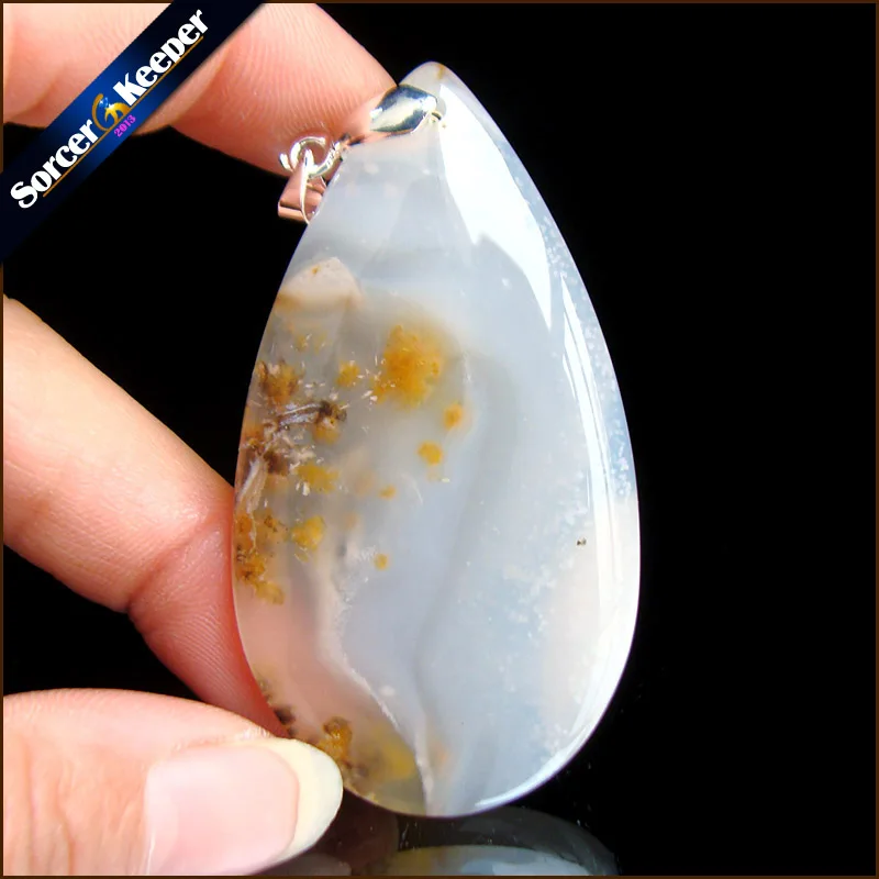 

Real Natural Dendritic Moss Agates Polished Water Drop Crystal Slice Brazil Healing Reiki Stone Mineral Pendant Necklace RS916