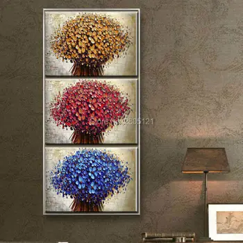 

100% Hand painted Modern Abstract Oil Painting On Canvas thick textured colorful floral Wall Art set flower Gift Home Decoration