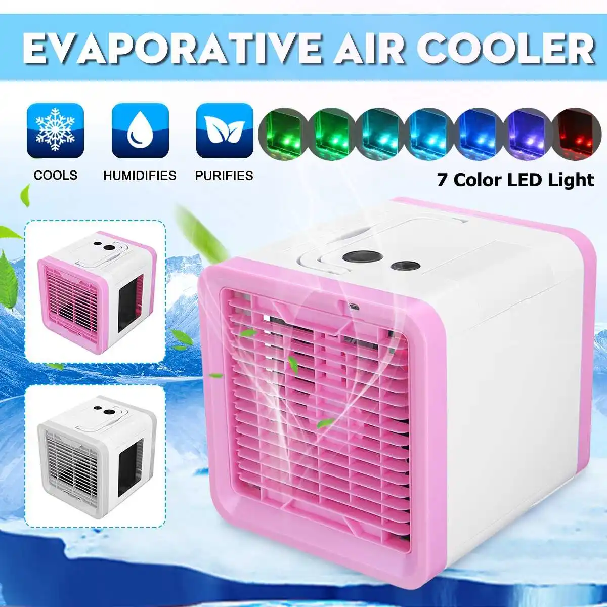 

Portable USB Mini Air Conditioner Humidifier Purifier 7 Colors Light Desktop Air Cooling Fan Air Cooler Fan for Office Home