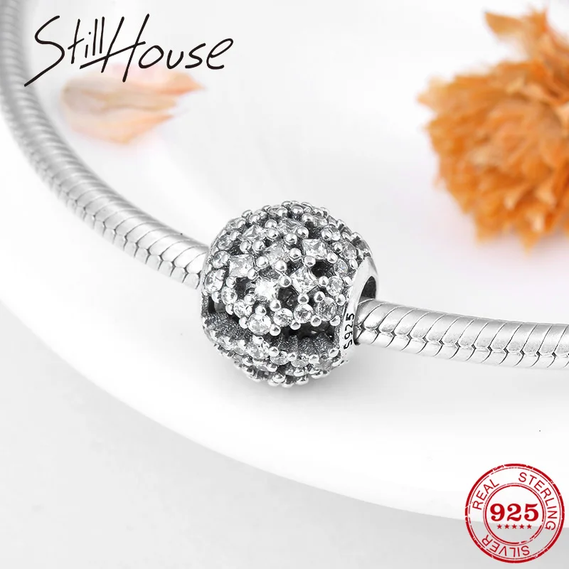 

2018 Hot 925 Sterling Silver round shapeTwinkling Clear zircon Crystal Beads Fit Original Pandora Charm Bracelet Jewelry making