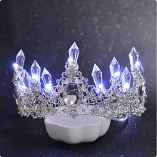 Новые сияющие светящиеся диадемы, белые, синие светящиеся стразы, свадебная корона, Роскошная принцесса диадема, корона для невесты, аксессуары для волос