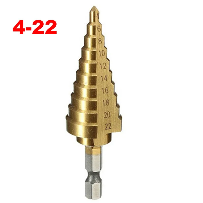 DWZ  1pc HSS Hex Titanium Coated Step Cone Drill Bit Hole Cutter Power Tools 4-22mm