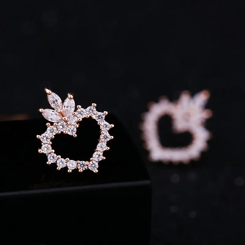 

MIGGA Delicate Princess Crown Cubic Zircon Stud Earrings Rose Gold Color Crystal Heart Earrings Gift