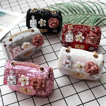

Cute 2019 Kid Mini Coin Purse Sequins Baby Girls Small Zero Wallet Bag Children Flower Messenger Bag Kid Change Purses Gift