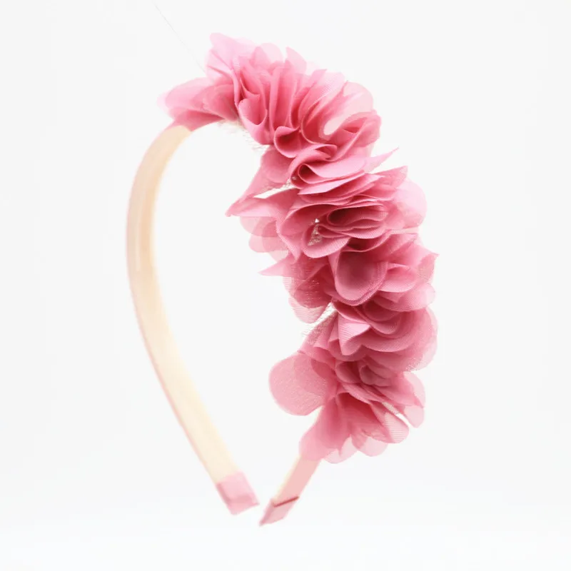 Новая мода цветок, шифон вокруг головы дети мода лето аксессуары для волос с не морщин группа с зубами - Цвет: side dusty pink
