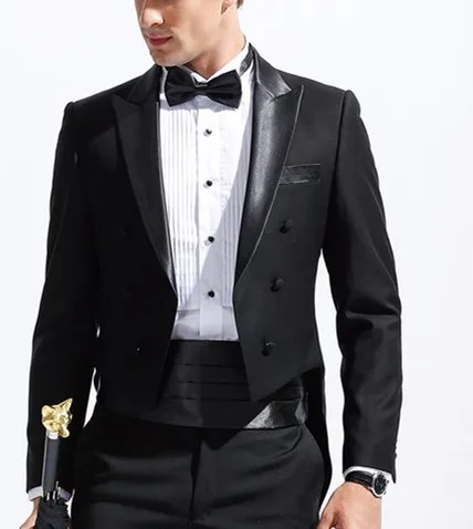 Mens Black Double Breasted Suit Groom Tuxedos Wedding Dress Formal Suit Custom 