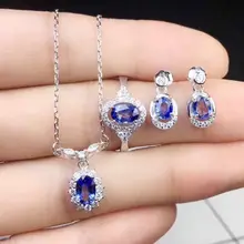 Сапфировый Набор натуральный настоящий сапфир, рубин 1 Пара висячие серьги 1 шт кольцо 1 шт ожерелье 925 серебро# SB18120901