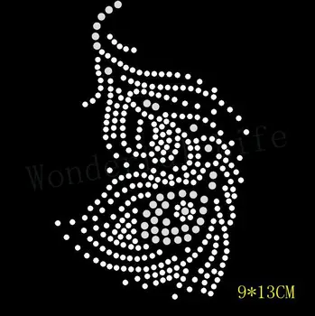 

Free shipping small feather design hotfix rhinestones transfer design motif bling for clothing